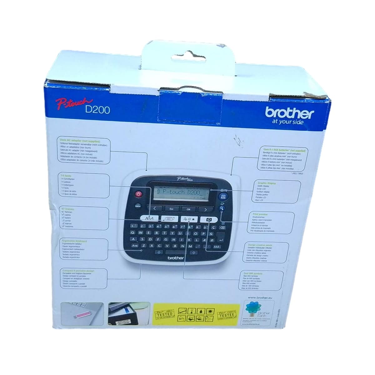 Brother PT-D200BW Beschriftungsgerät (für 3,5 bis 12 mm breite TZE-Schriftbänder, bis zu 20 mm/Sek. Druckgeschwindigkeit), Schwarz